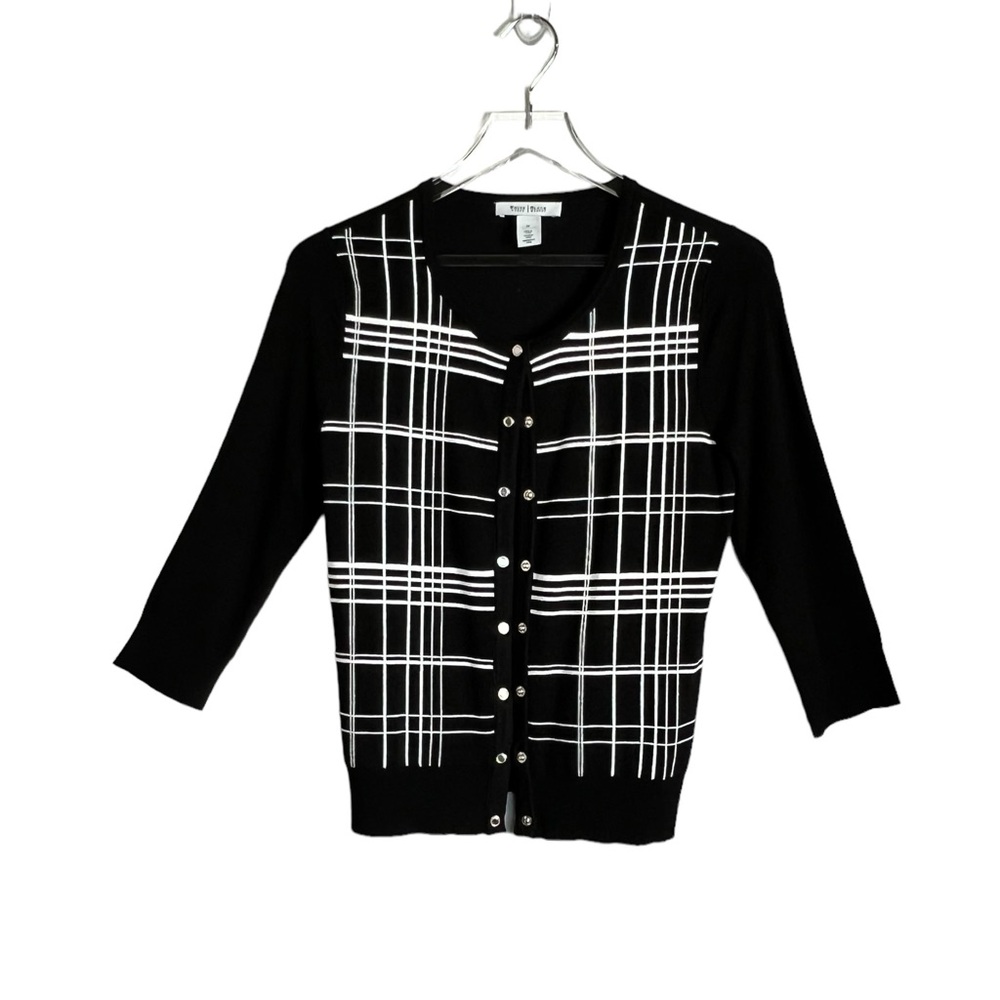 WHBM black and white cardigan, snap front, 3/4 sleeves- size medium